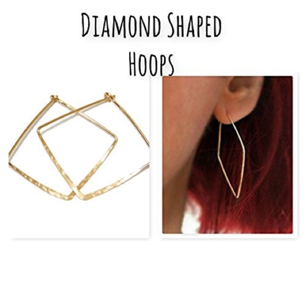 Diamond Shaped Textured Hoop Earrings 1"